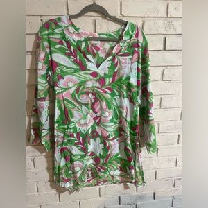 Tropical tunic/cover-up EUC 100% cotton. Very light. 3/4 sleeves.